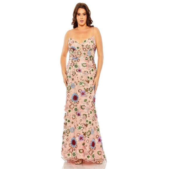 NWT MAC DUGGAL 68531 Pink Embroidered Floral V-Neck Fit Flare Evening Gown 20W - Picture 1 of 16